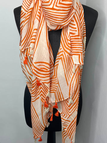 Stunning swirl print tassel scarf-Orange