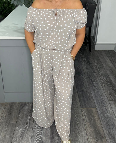 Taupe Polka dot wide leg trouser