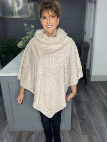 Luxe faux fur chevron poncho-Beige
