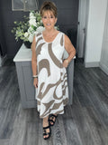 Abstract print midi dress-Mocha