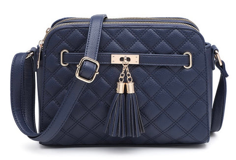 Navy quilted double tassel camera bag