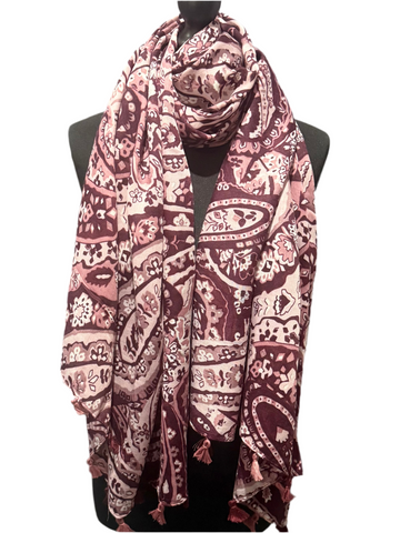 Autumn paisley tassel scarf-wine