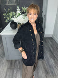 Soft velvet chenille cord military jacket-Black