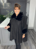 Chelsea luxury suede feel swing poncho-Black
