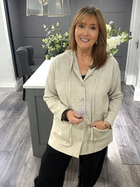 Italian cashmere blend hooded cardigan-Oatmeal