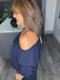 Rachel ruched sleeve top-Navy