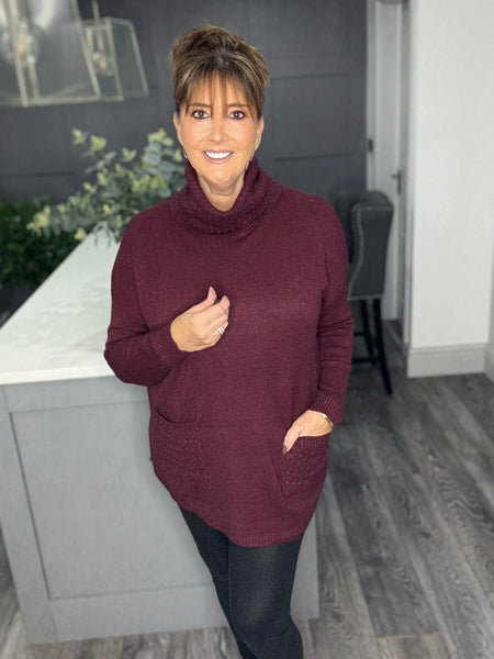 Jax cowl neck pocket jumper-Berry