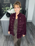 Soft velvet chenille military jacket-Plum