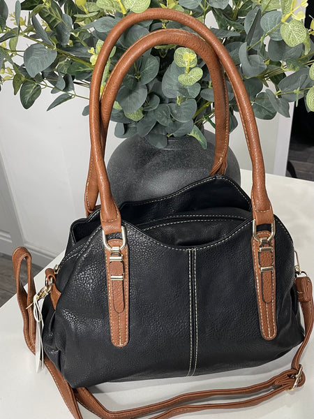 Black triplecompartment shoulder/crossbody bag