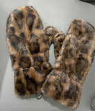 Lux leopard faux fur fingerless gloves-Chocolate