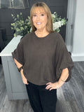 Balloon sleeve slouch knitted top-Chocolate