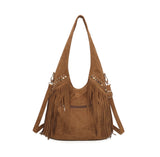 Faux suede tassel Hobo bag-Wine