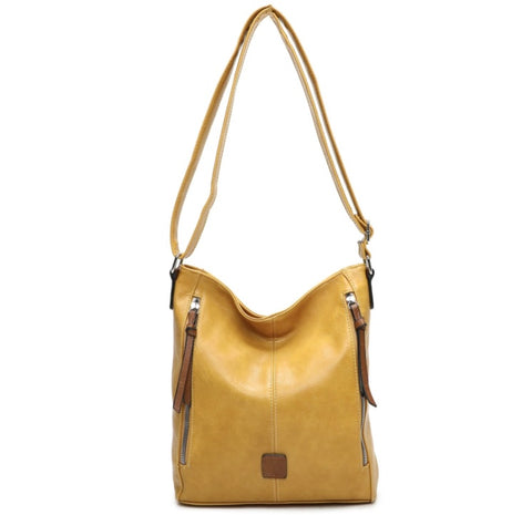 Stylish hobo bag with side front pockets-Mustard