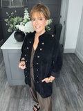 Soft velvet chenille cord military jacket-Black