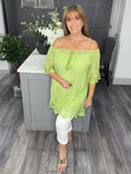 Sofia sequin and lace top-Lime