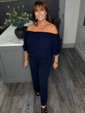 Rachel ruched sleeve top-Navy