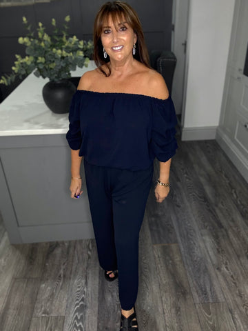 Rachel ruched sleeve top-Navy