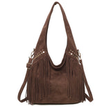 Faux suede tassel Hobo bag-Chocolate