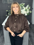 Chocolate Suedette bubble hem bomber jacket