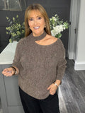 Soft slash neck knitted sweater-Mocha