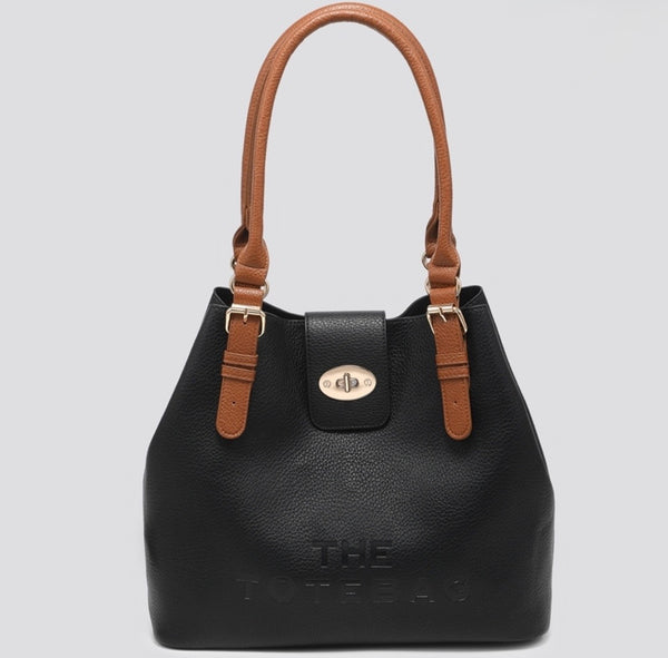 Two tone shoulder Tote bag in bag set-Black