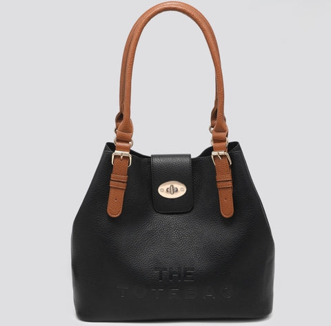 Two tone shoulder Tote bag in bag set-Black