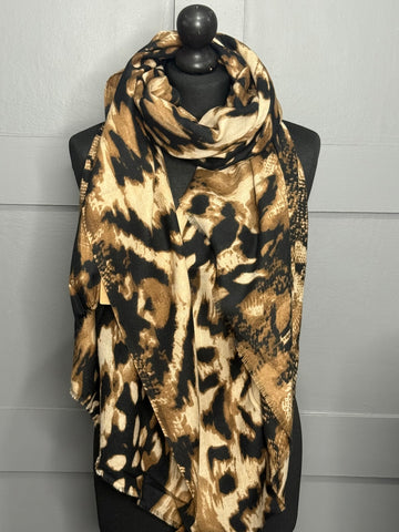 Rich Tan and camel mixed animal print scarf