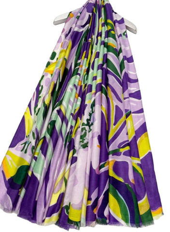 Lilac/lemon abstract floral print scarf