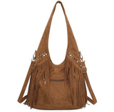Faux suede tassel Hobo bag-Tan