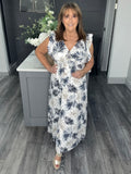 Fern print cross over V neck maxi-Navy
