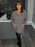 Courtney fluffy chunky pocket jumper-Mocha