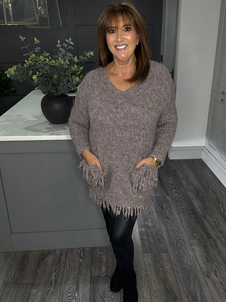 Courtney fluffy chunky pocket jumper-Mocha