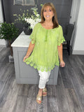 Sofia sequin and lace top-Lime