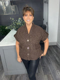 Fifi soft boucle  gold button waistcoat-Chocolate