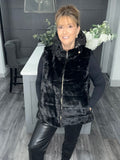 Fly faux fur hooded gilet-Black