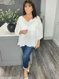 Fern broderie anglaise balloon sleeve top-White