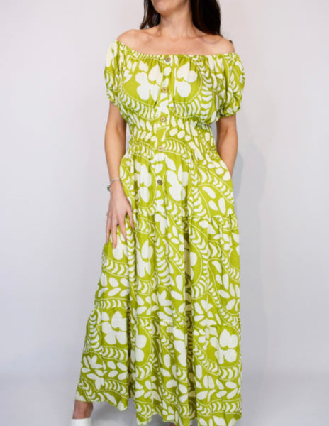 Isabelle flower maxi magic dress-Lime