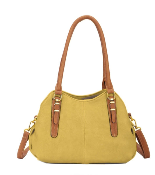 Yellow triple compartment shoulder/crossbody bag