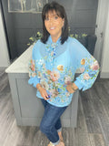 Bianca bow blouse-Sky blue