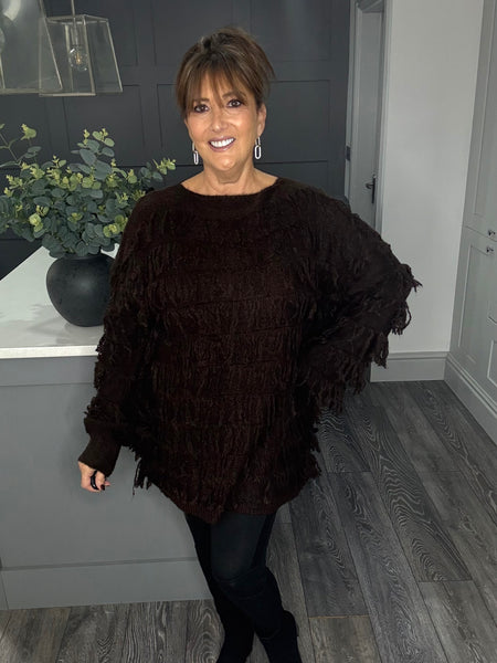 Chocolate shaggy soft chunky jumper