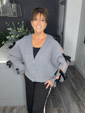Bella bow ribbed cardigan-Grey
