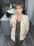 Soft velvet chenille cord military jacket-Beige