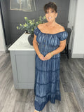 Stripe denim maxi dress