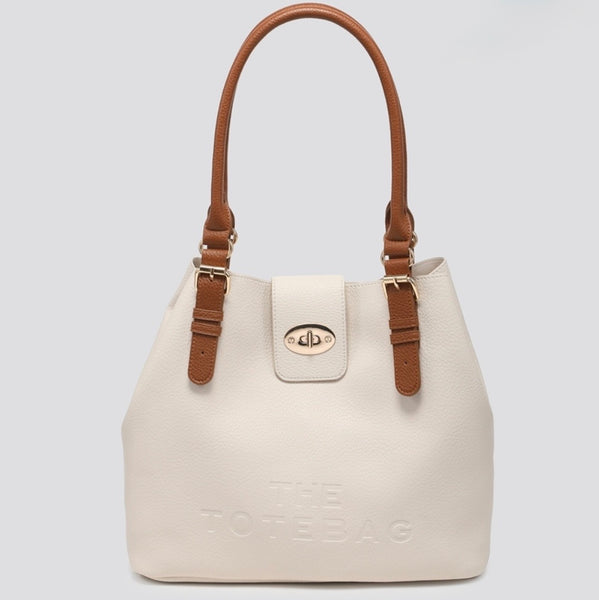 Two tone shoulder Tote bag in bag set-Beige