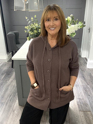 Italian. Cashmere blend hooded cardigan-Mocha