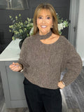 Soft slash neck knitted sweater-Mocha