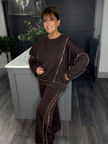 Scuba leopard trim 2 piece-Chocolate