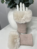 Fingerless knitted plait gloves with faux fur trim-Mocha