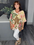 Gold leopard star botanical fine knit sweater