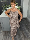 Wrap balloon leg jumpsuit -Animal print